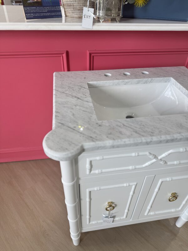 Poppy’s line white Marble Top Single Vanity w/ Sink | True White - - Image 6