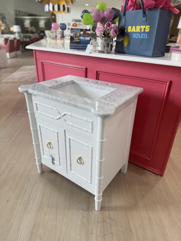 Poppy’s line white Marble Top Single Vanity w/ Sink | True White - - Image 3