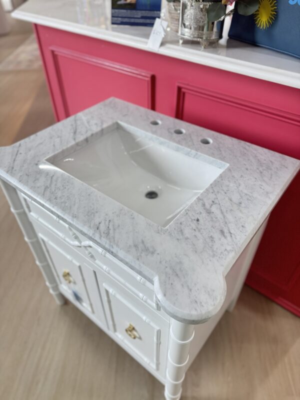 Poppy’s line white Marble Top Single Vanity w/ Sink | True White - - Image 2