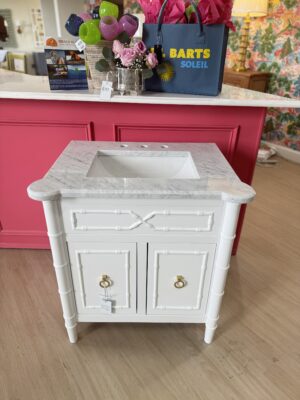 Poppy’s line white Marble Top Single Vanity w/ Sink | True White -
