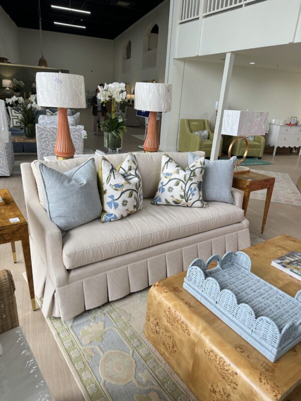 CR Laine Abingdon 2 Over 1 Skirted Sofa | Sunbrella Ruthie Sand