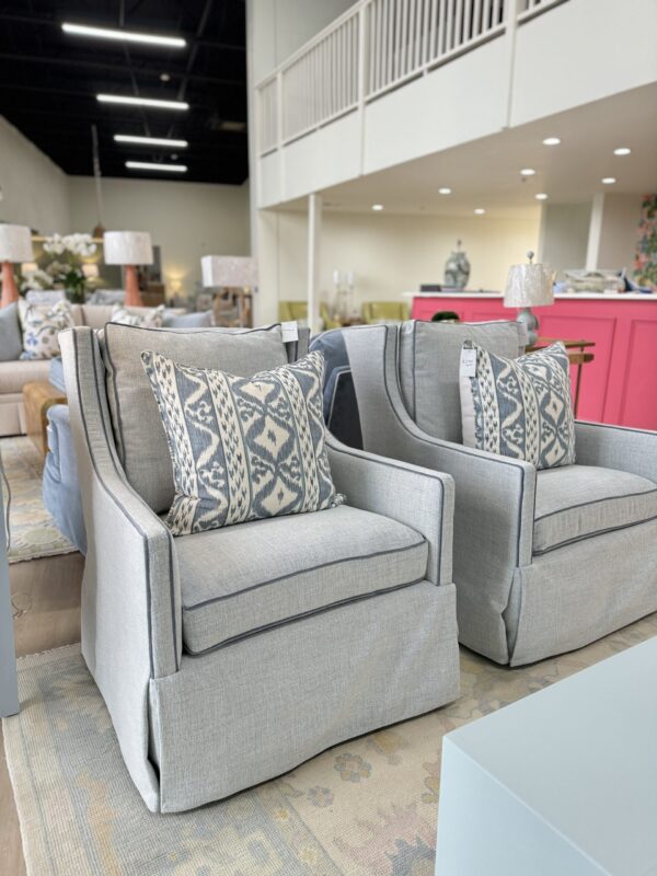 Set of (2) Lee Industries Swivel Glide Memory Down Chairs | Solstice Beach w/ McKenzie Lake Welting - Image 3