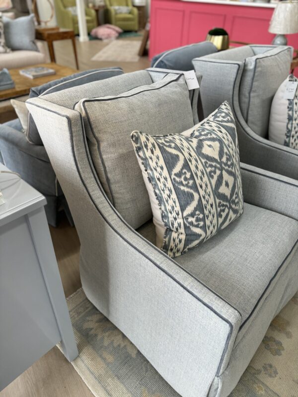Set of (2) Lee Industries Swivel Glide Memory Down Chairs | Solstice Beach w/ McKenzie Lake Welting - Image 2