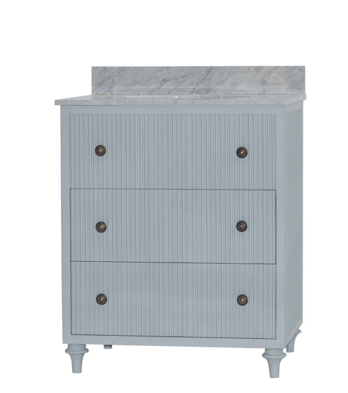 Keaton single vanity with marble top and backsplash included! White finish