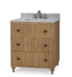 Keaton single vanity with marble top and backsplash included! White finish fruitwood finish