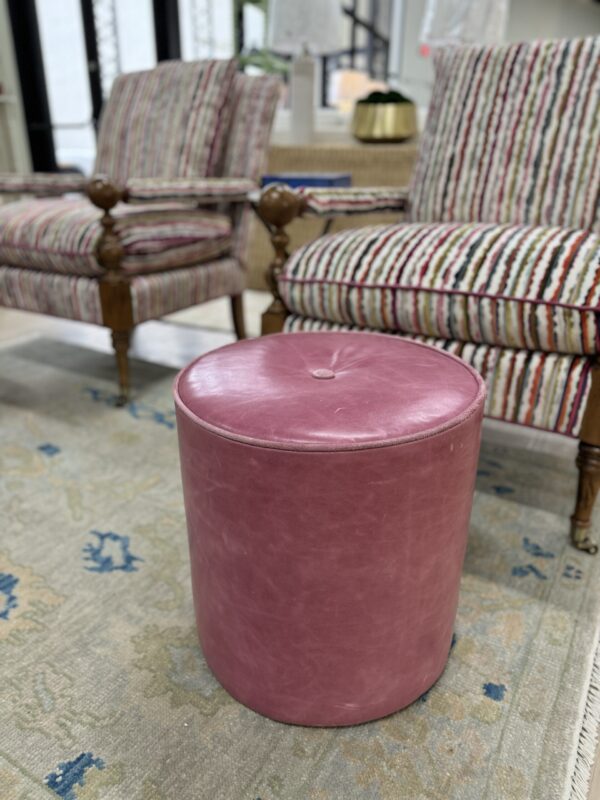 Set of (2) Genuine Leather Cylinder Ottomans | Pink - Image 6