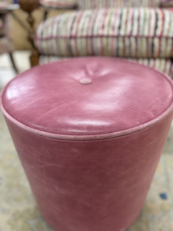 Set of (2) Genuine Leather Cylinder Ottomans | Pink - Image 5