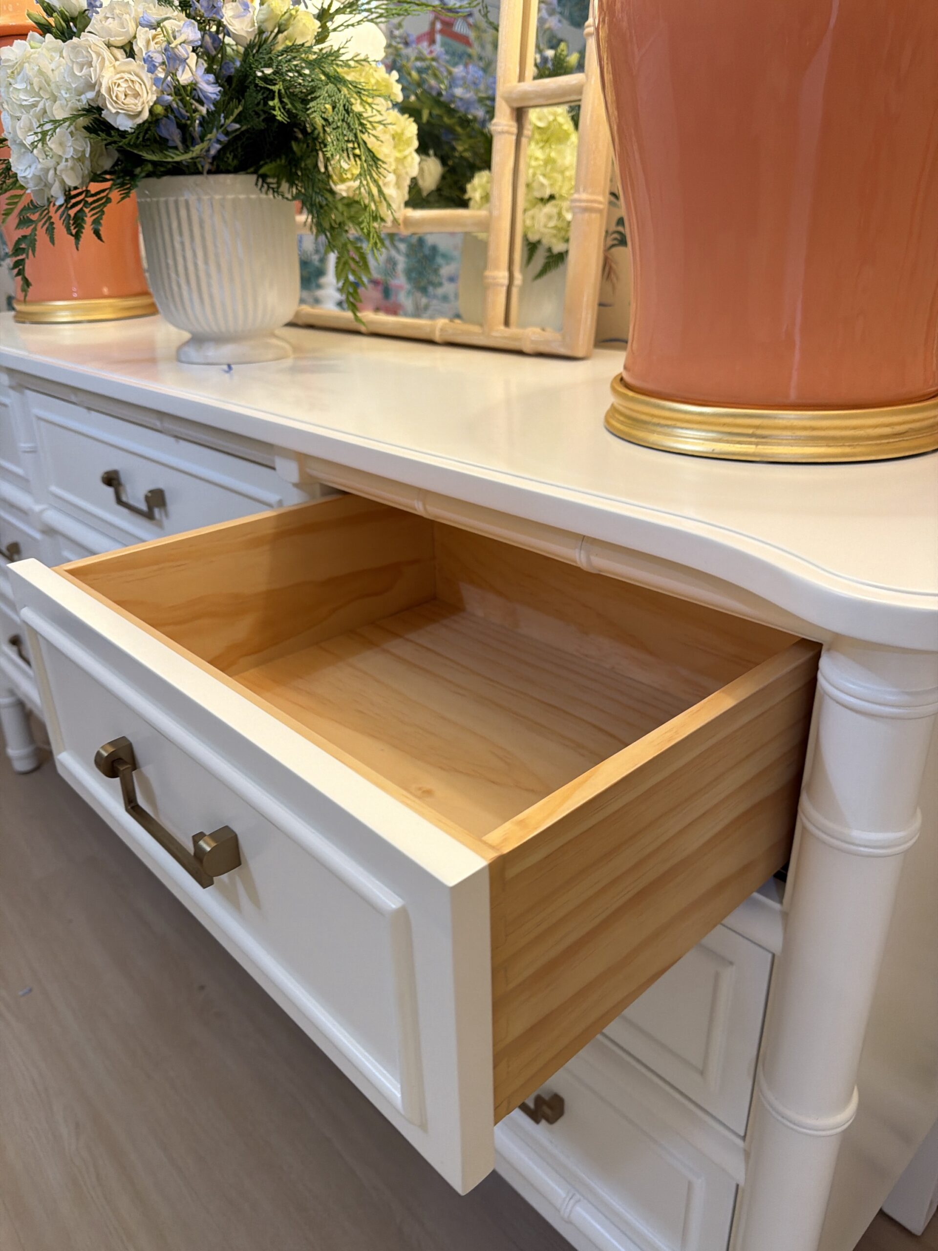 Poppy's Signature 9 Drawer Faux Bamboo Dresser XL | Stock White - Image 3