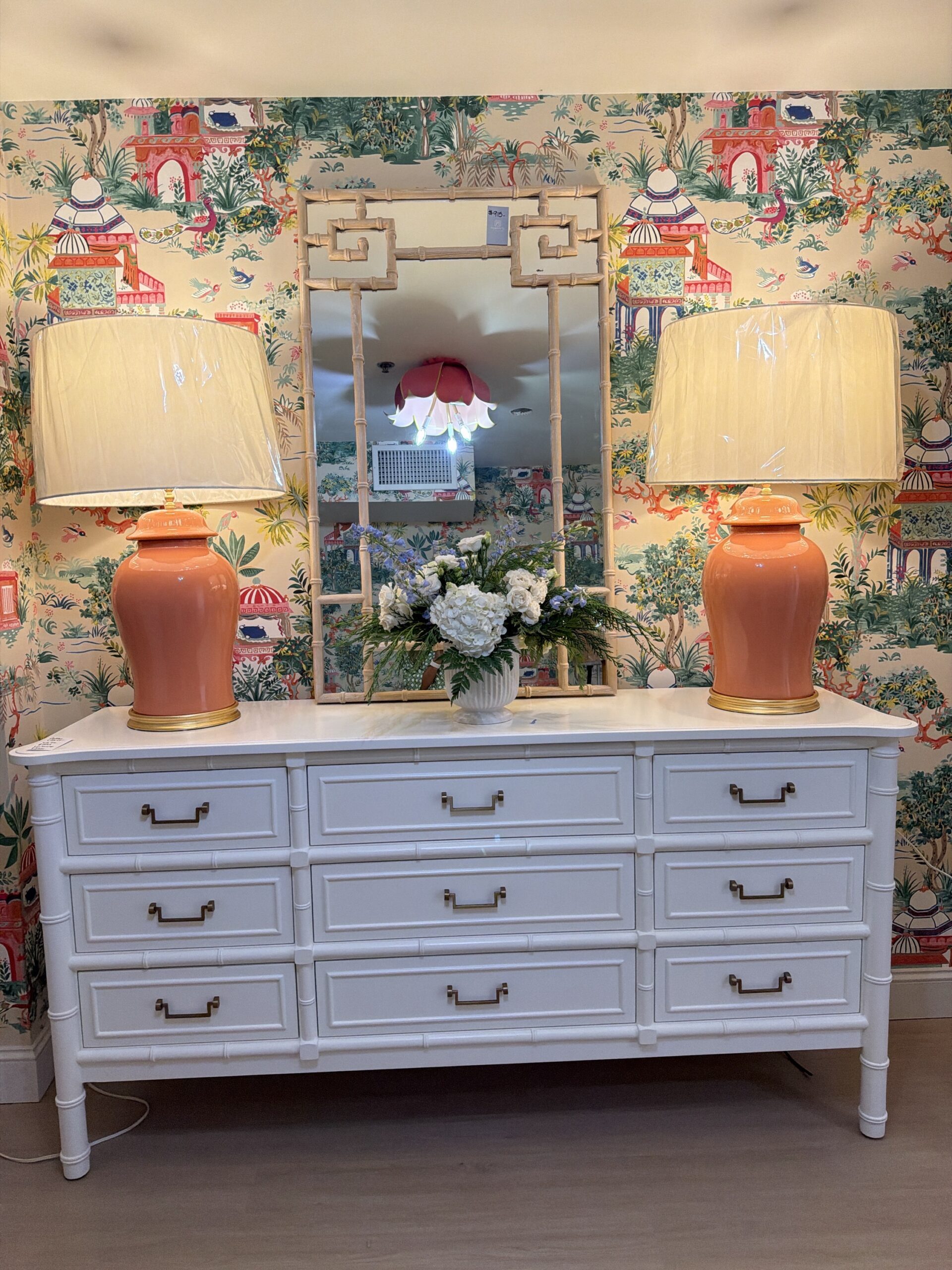 Poppy's Signature 9 Drawer Faux Bamboo Dresser XL | Stock White