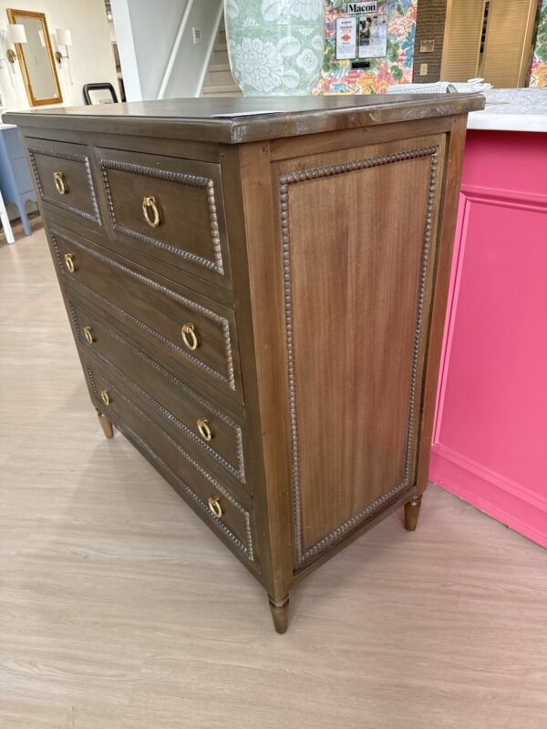 Cholet tall 5 drawer dresser in straw  stain finish and gold hardware - Image 2