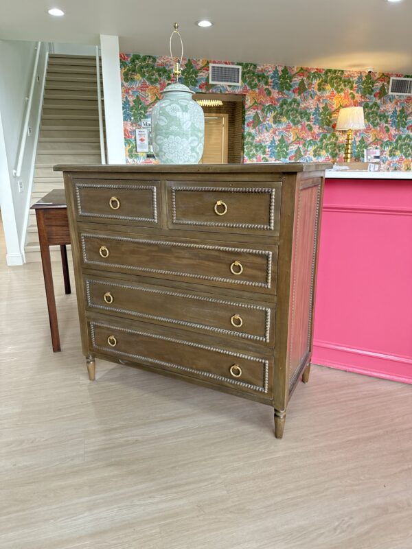 Cholet tall 5 drawer dresser in straw  stain finish and gold hardware - Image 6