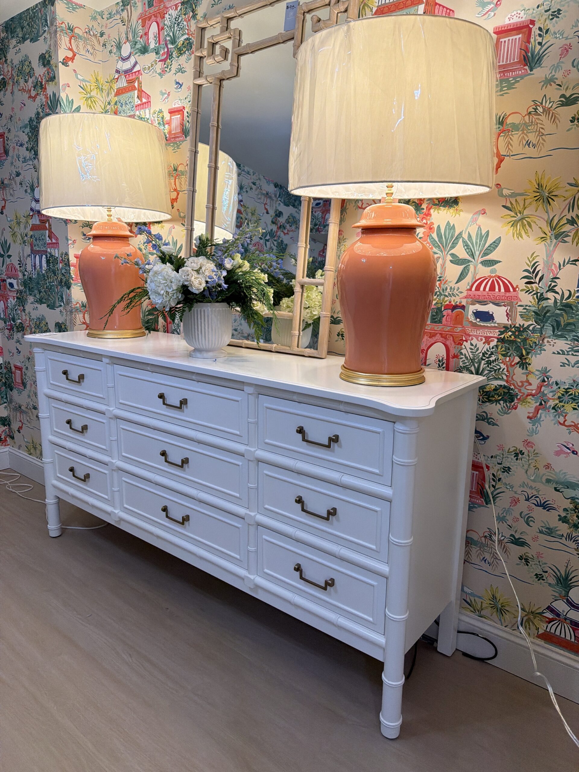 Poppy's Signature 9 Drawer Faux Bamboo Dresser XL | Stock White - Image 2