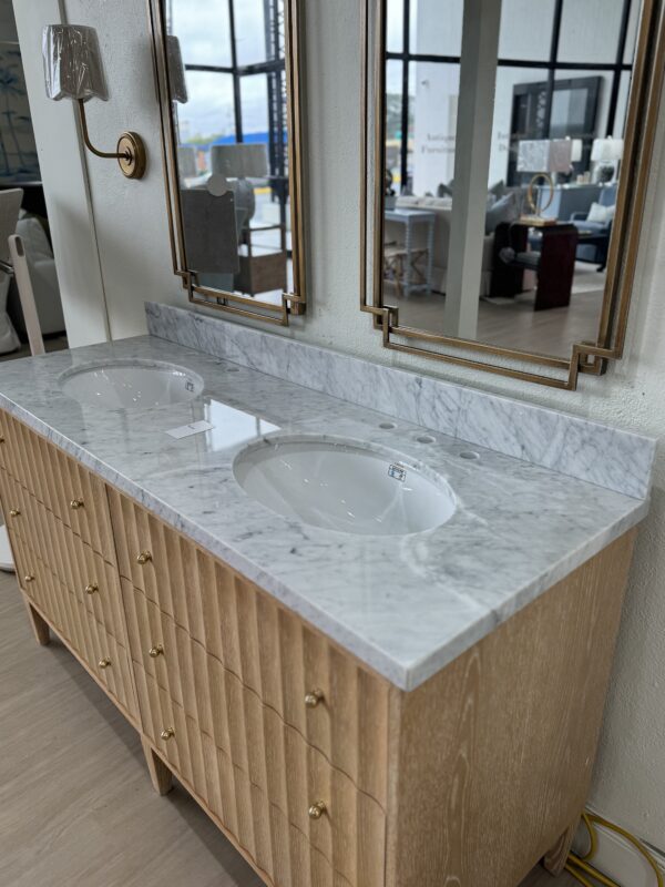 Oden Fluted Oak Marble Top Double Vanity includes backsplash and sink bowls - Image 6