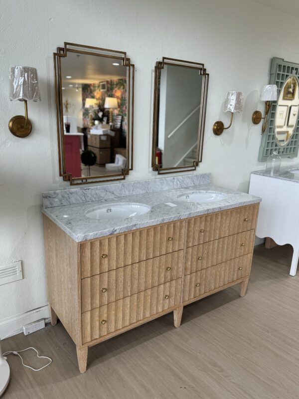 Oden Fluted Oak Marble Top Double Vanity includes backsplash and sink bowls - Image 5