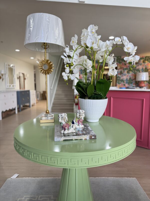 NEW | Athena Greek key round table lacquered in color BM Woodland Hills Green - Image 5