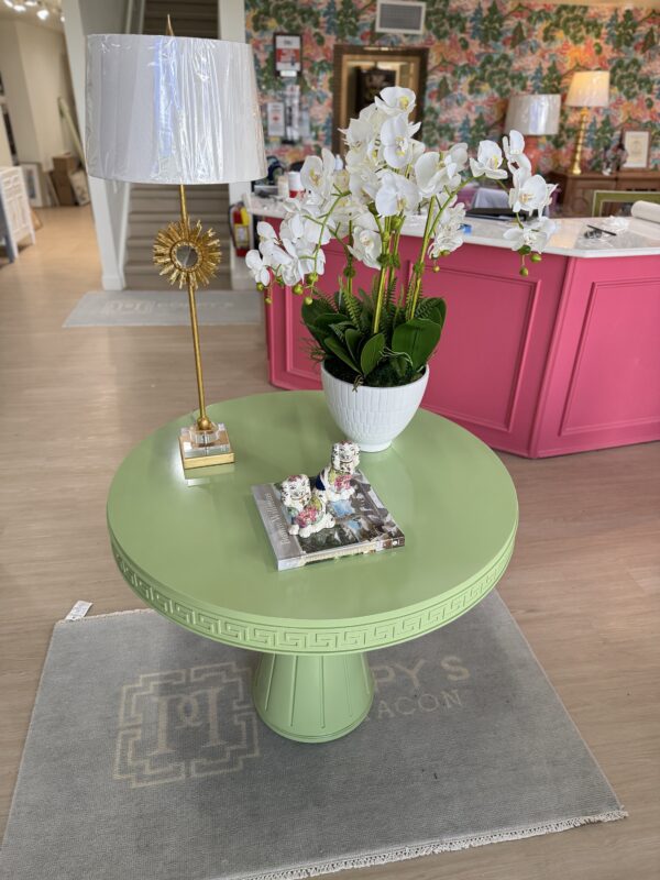 NEW | Athena Greek key round table lacquered in color BM Woodland Hills Green - Image 3
