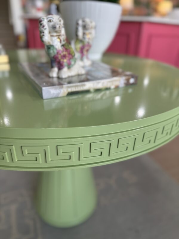 NEW | Athena Greek key round table lacquered in color BM Woodland Hills Green - Image 4