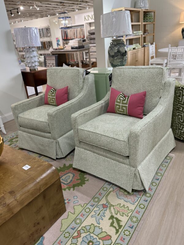 Larson arm swivel chair set in green spot meadow  !- $1950 each cleaning code S - Image 2