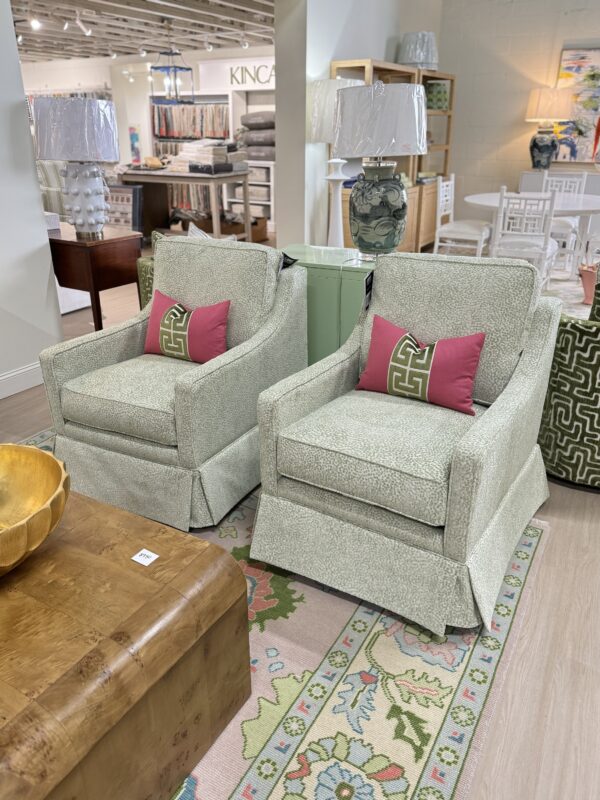 Larson arm swivel chair set in green spot meadow  !- $1950 each cleaning code S - Image 5