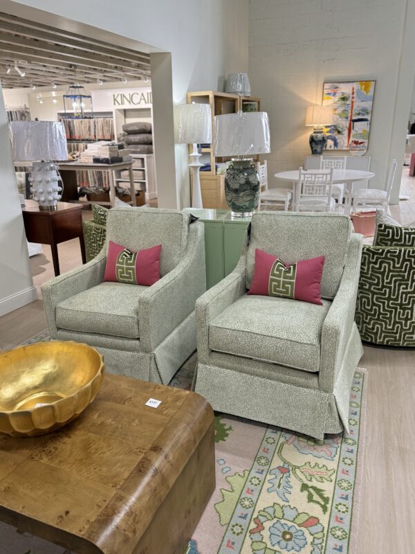 Larson arm swivel chair set in green spot meadow  !- $1950 each cleaning code S - Image 4