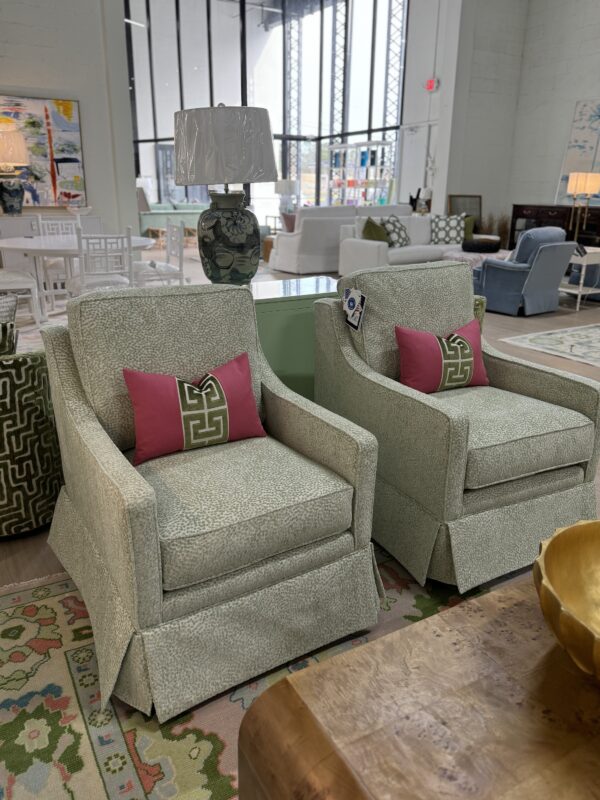 Larson arm swivel chair set in green spot meadow  !- $1950 each cleaning code S - Image 7