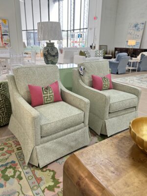 Larson arm swivel chair set in green spot meadow  !- $1950 each cleaning code S