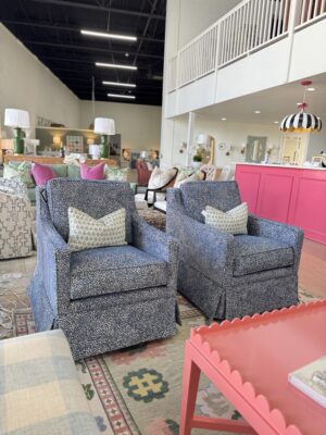 Larson arm swivel chair set in blue spot meadow  !- $1950 each cleaning code S