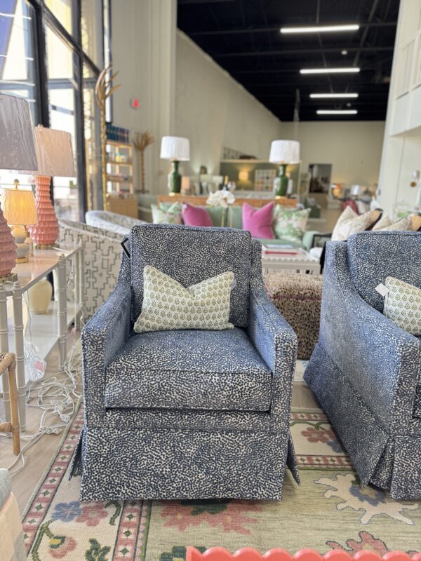 Larson arm swivel chair set in blue spot meadow  !- $1950 each cleaning code S - Image 6