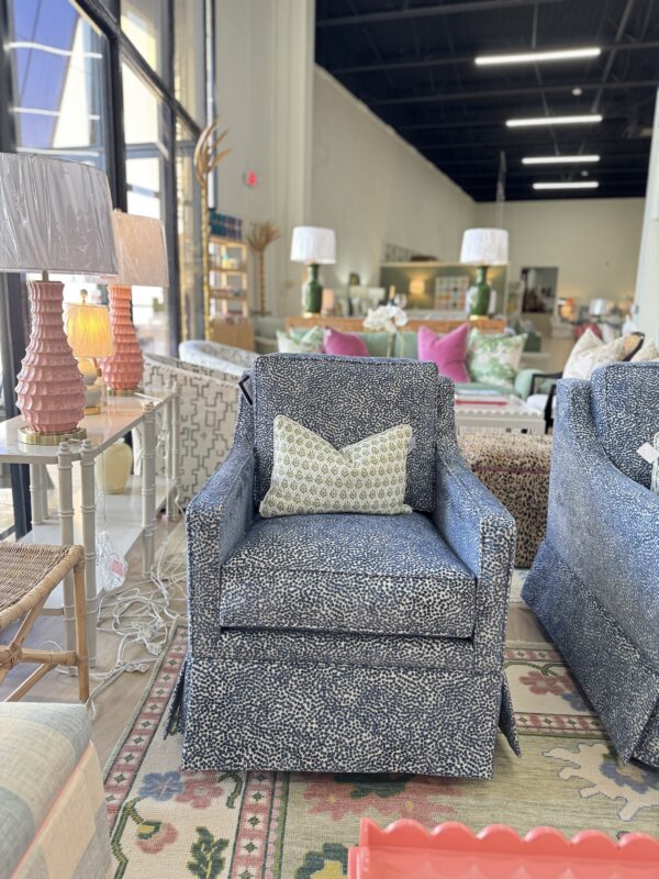 Larson arm swivel chair set in blue spot meadow  !- $1950 each cleaning code S - Image 2