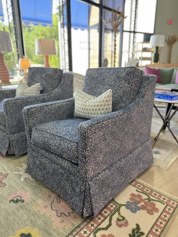 Larson arm swivel chair set in blue spot meadow  !- $1950 each cleaning code S - Image 4