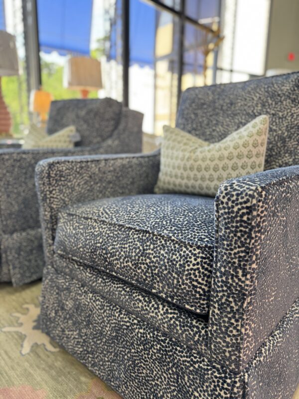 Larson arm swivel chair set in blue spot meadow  !- $1950 each cleaning code S - Image 5