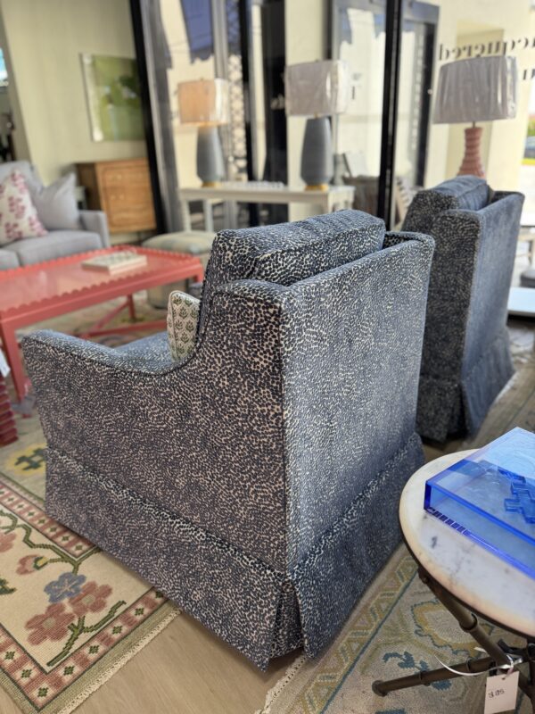 Larson arm swivel chair set in blue spot meadow  !- $1950 each cleaning code S - Image 3