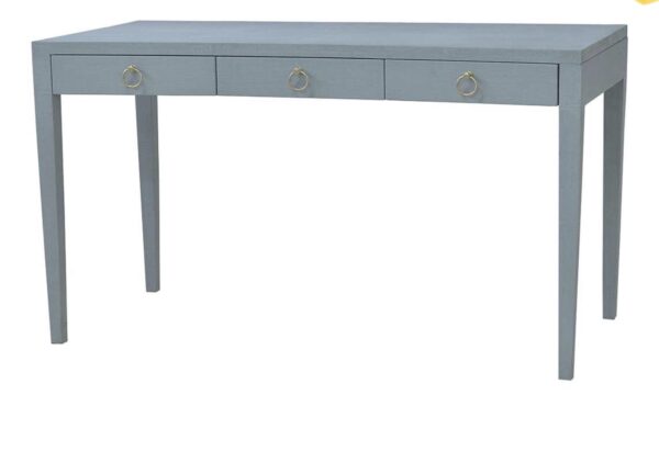 Light blue linen wrapped desk westminister 3 drawer