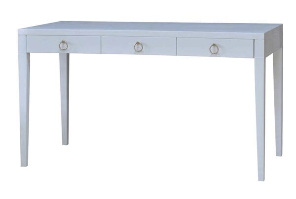 Light blue white linen wrapped desk westminister 3 drawer