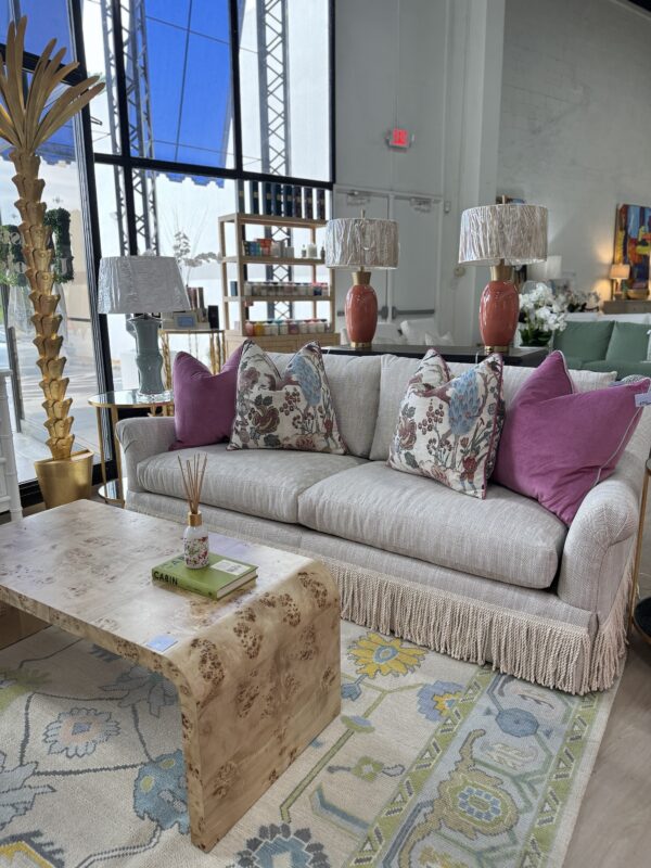 Grace massoud skirted 2 cushion sofa with bullion fringe in fabric - greenhouse latte cleaning code W - Image 3