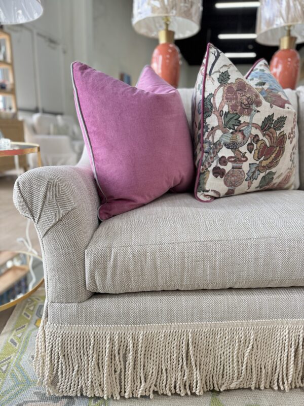 Grace massoud skirted 2 cushion sofa with bullion fringe in fabric - greenhouse latte cleaning code W - Image 2