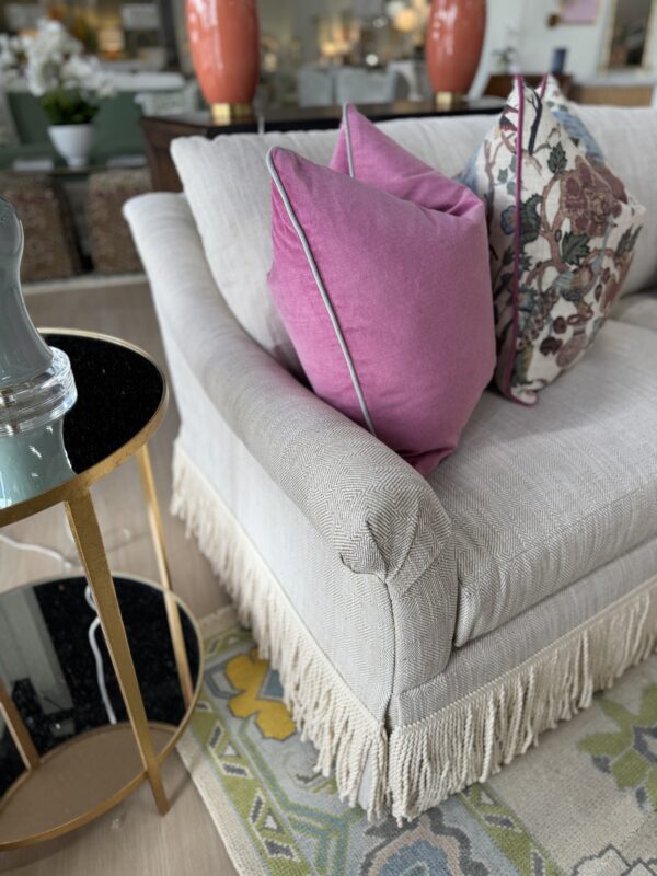 Grace massoud skirted 2 cushion sofa with bullion fringe in fabric - greenhouse latte cleaning code W - Image 4