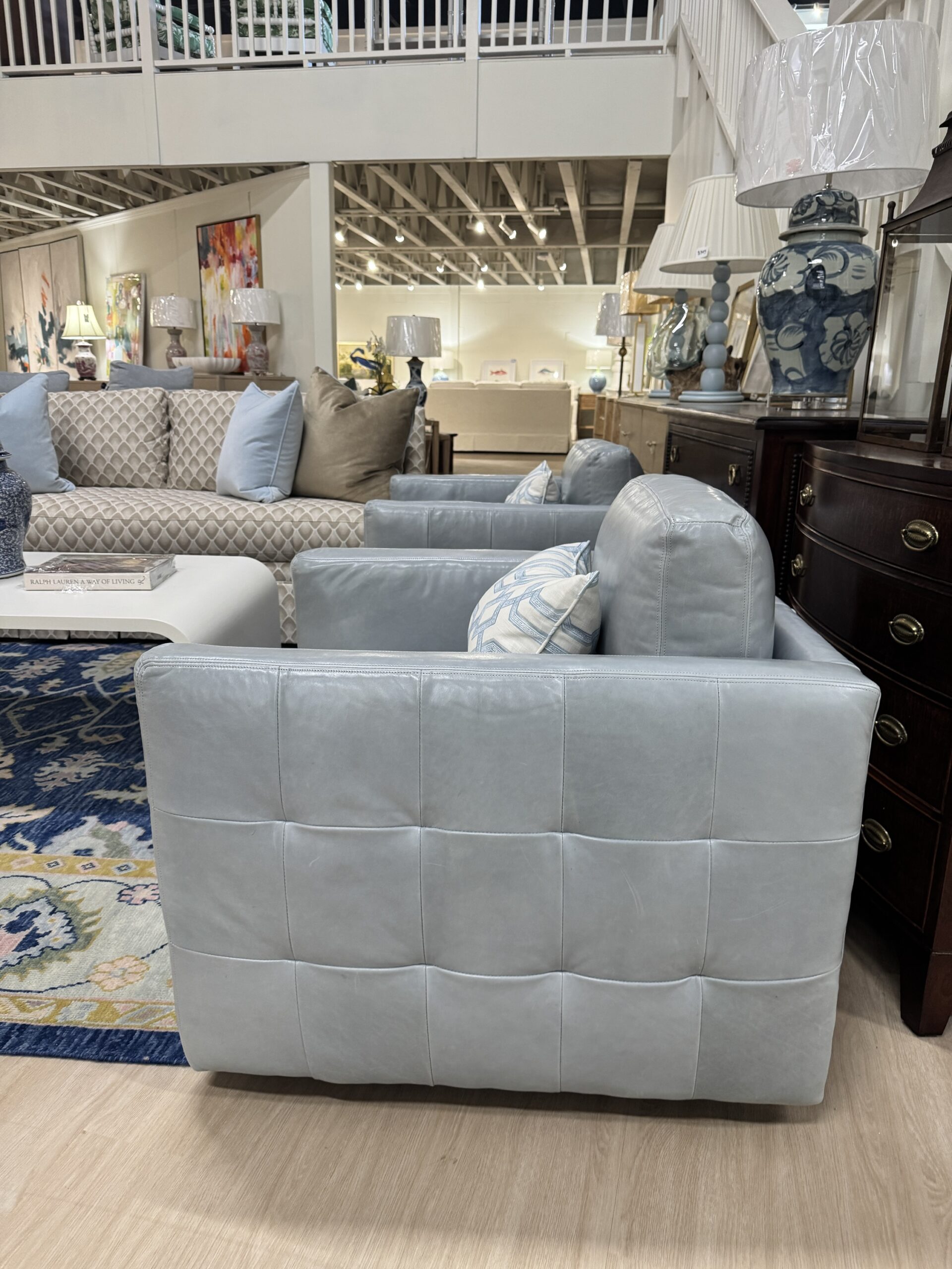 Universal furniture. Adley baby blue genuine leather swivel chairs - Image 5