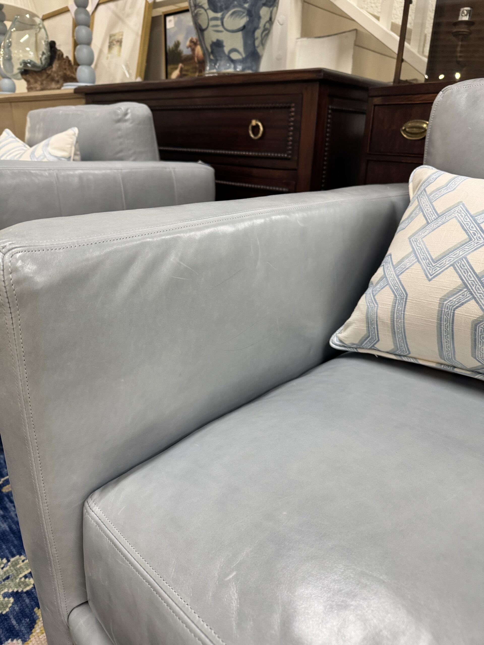 Universal furniture. Adley baby blue genuine leather swivel chairs - Image 4