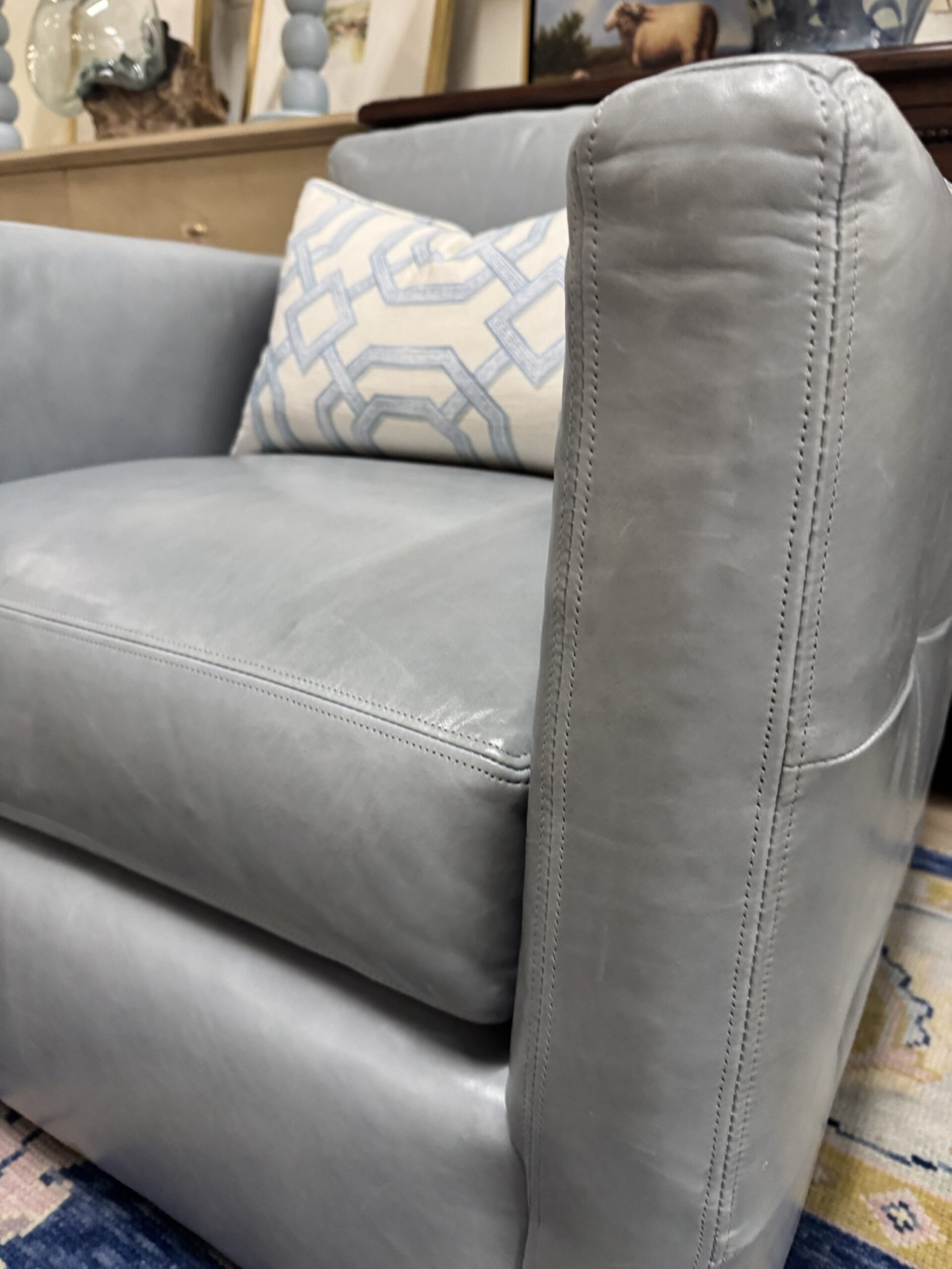 Universal furniture. Adley baby blue genuine leather swivel chairs - Image 2