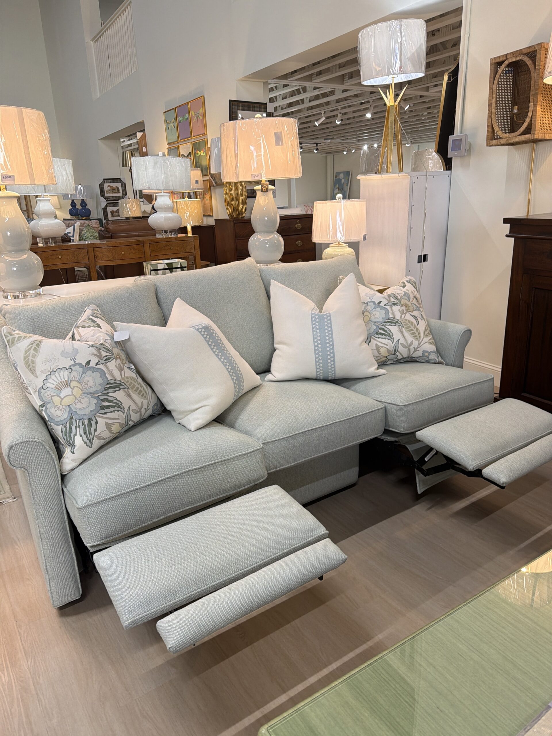 Sherill ELECTRIC RECLINING SOFA! Covered in blue performance fabric!