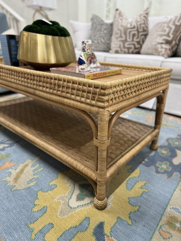 Rattan wooden rectangular coffee table - Image 4