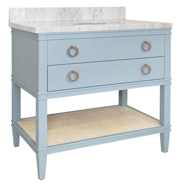 WA Light blue and cane Marble Top Single Vanity w/ Sink | light blue - Image 2