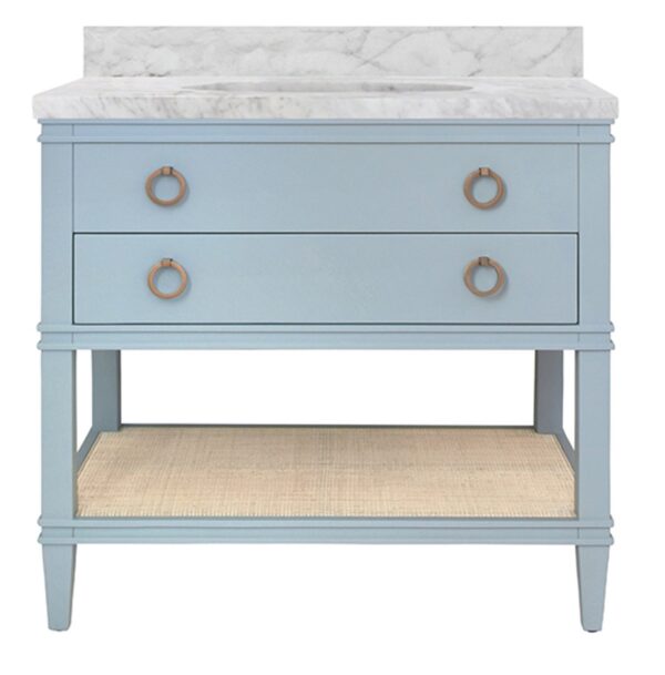 WA Light blue and cane Marble Top Single Vanity w/ Sink | light blue