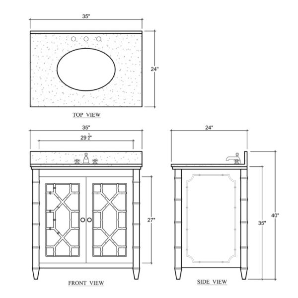 Grovsner lightly distressed white bamboo vanity with marble top and skink included - Image 3