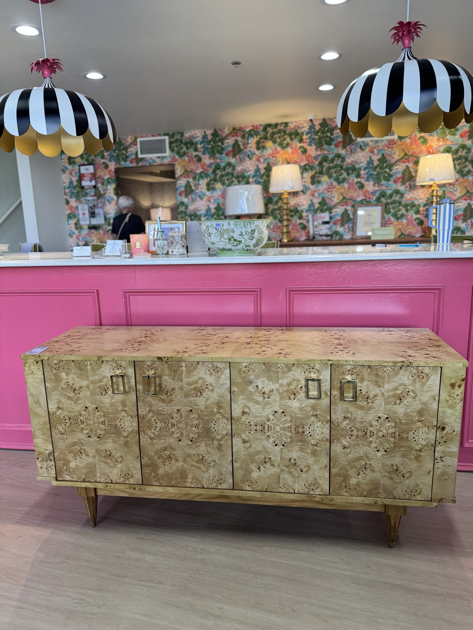 Gently used Burlwood four-door cabinet!