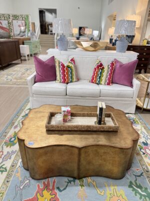 Tevis Bluff antique gold Quatrefoil coffee table