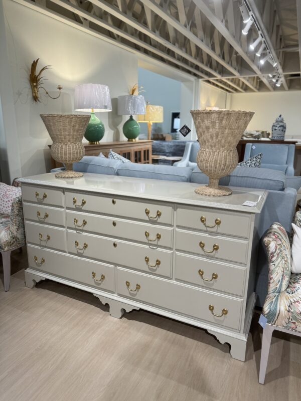 Vintage  11 drawer dresser with gold hardware, lacquered in  BM revere pewter - Image 8