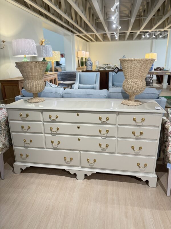Vintage  11 drawer dresser with gold hardware, lacquered in  BM revere pewter - Image 3