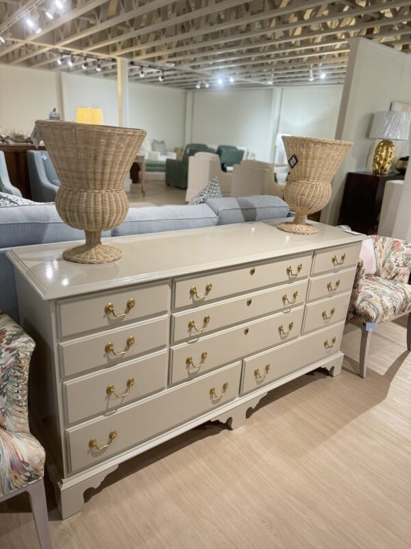 Vintage  11 drawer dresser with gold hardware, lacquered in  BM revere pewter - Image 7